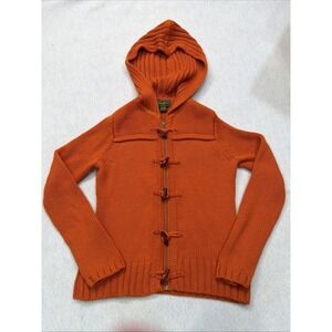 Eddie Bauer Orange Wool Blend Chunky Knit Toggle Zip Hooded Cardigan Sweater S